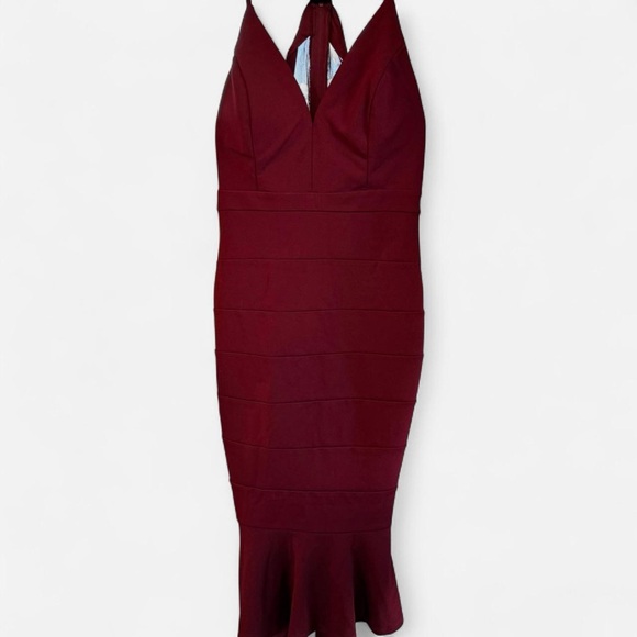 Emerald Sundae Dresses & Skirts - Emerald Sundae Womens Banded Bodycon Dress with v-neckline in burgundy/red